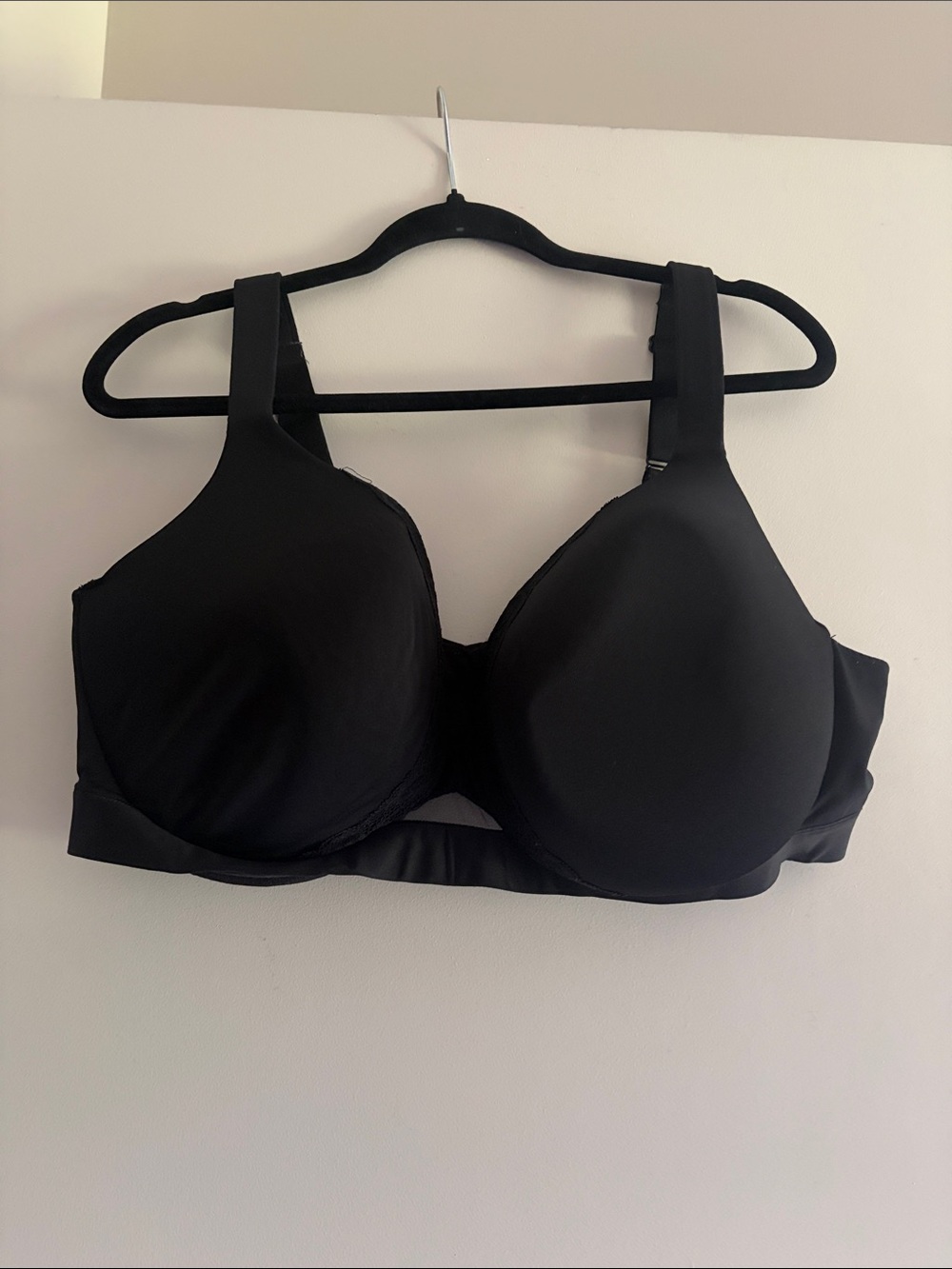 Cacique Black Lightly Lined Plunge Full-Coverage Bra with Black Lace and Cutout